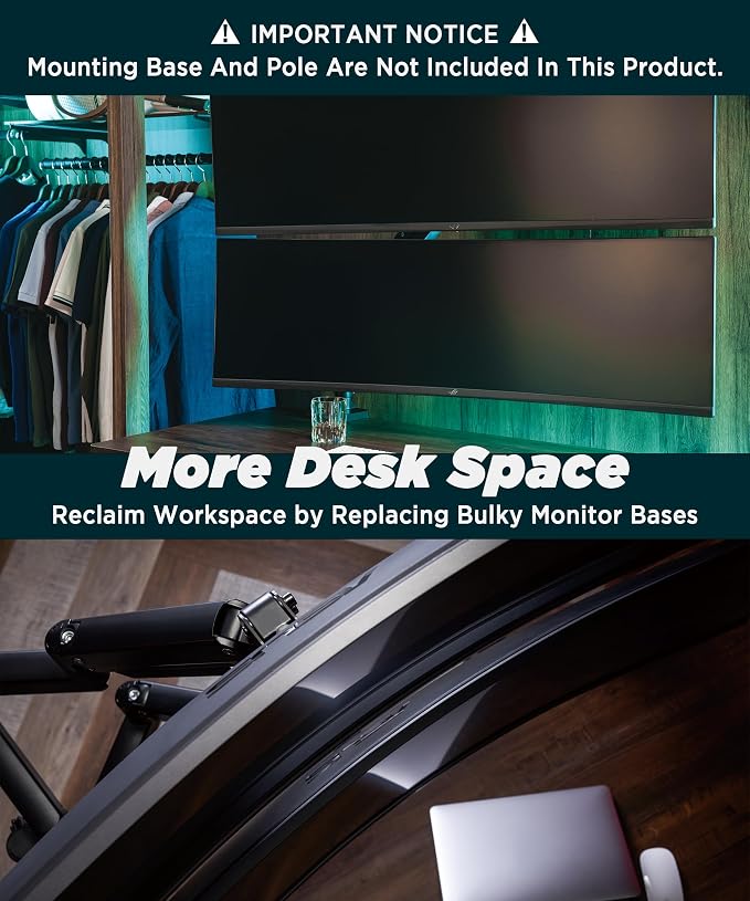 ULTRARM Heavy Duty Extension Arm [Accessory Only - Requires MA20P-S Single Monitor Arm for Use] Dual 49" Vertical Stacked Monitor Mount Height Adjustable - 100x100 VESA Mount, Black, MA20P-A