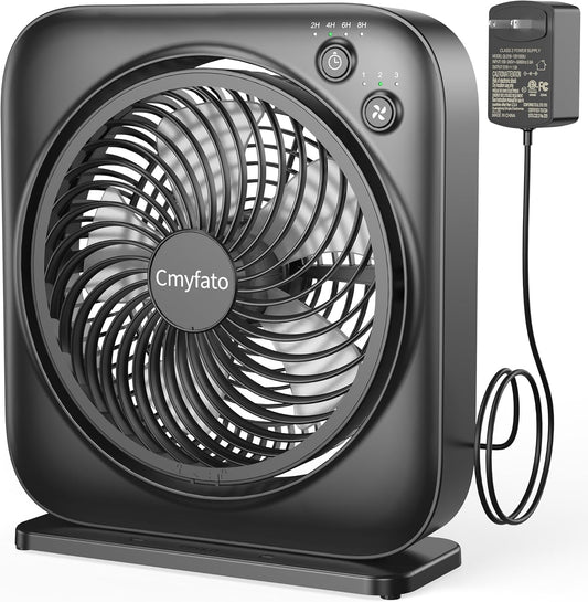 Portable Table fan, Window Fan,Small Box Fan with 3 Powerful Speed & 4 Timer Setting, 270° Pivoting Quiet Square DC Fan for Home Office Bedroom Bathroom Kitchen
