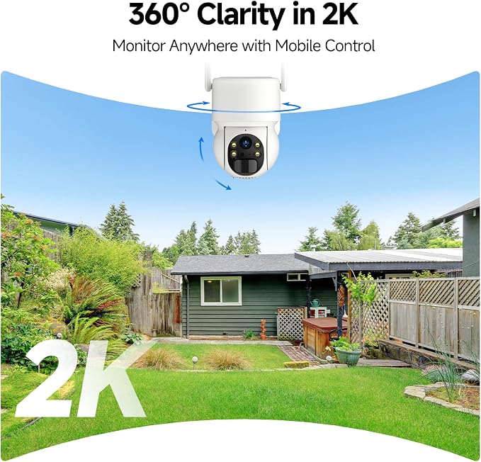 Oculview 2K Solar Security Camera Wireless Outdoor, 1PCS Outdoor Camera Wireless with 360° View, Cameras for Home Security with Color Night Vision, 4G LTE Cellular, No Wi-Fi Needed, 1 Pack, White