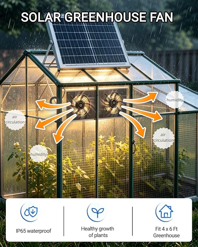40W Solar Powered Fan for Chicken Coop with 15000mAh Battery & Timer | 5" Double-Head Solar Exhaust Fan, Usable At Night, Quiet Waterproof High Airflow, for Outdoor,Greenhouse,Sheds,Pet Houses