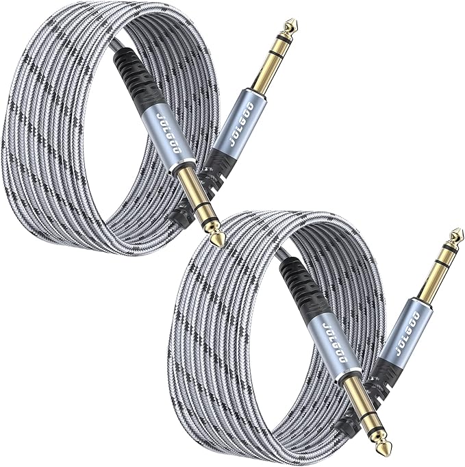 JOLGOO 1/4 Inch TRS Cable 10ft 2-Pack, 1/4 Inch Guitar Cable 10 Ft, 6.35 Balanced Interconnect Line for Electric Guitar, Bass, Keyboard, Mixer, Amplifier, Speaker, Electric Mandolin, pro Audio