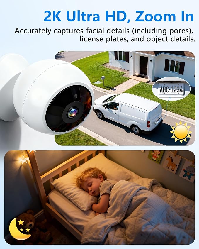 AMTIFO Security Cameras Wireless Outdoor Magnetic: Install-Free Smart Indoor 2K WiFi - Long Battery Life Powered Wireless Cameras for Home Security with AI Motion Detection