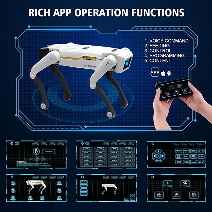 jaming Smart Robot Dog,2.4Ghz Remote Control Robot Dog Toy,AI Voice Control Connect to Cell Phone Bluetooth，APP Programming,Will Dance,Interactive,Ideas Gift