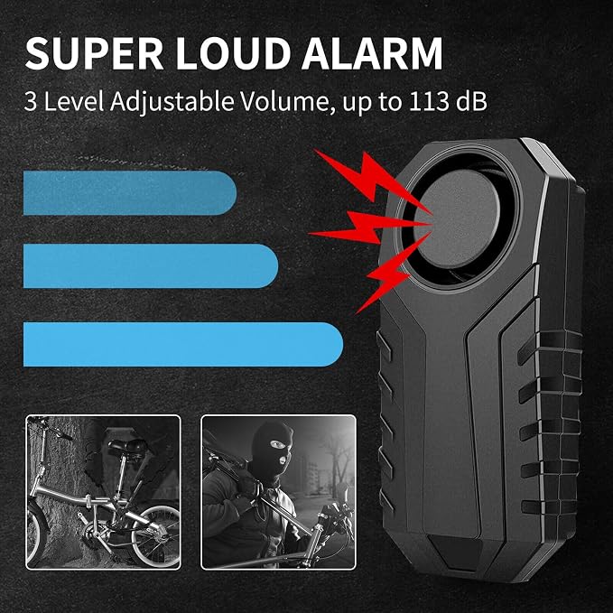 Bicycle Alarm System Anti Theft,USUPERINK Bike Alarms for Ebikes,113dB Bike Alarm,IP65 Waterproof,7 Levels of Sensitivity Adjustment,Suitable for Bicycles,Motorcycles,Electric Scooters,Ebike,8PK