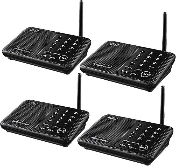 Wireless Intercom System for Home 5280 Feet Range 10 Channel 3 Code, Intercoms Wireless for Home House Business Office, Home Communication System, Room to Room Intercom Wuloo WL666（4 Units Set Black