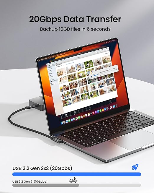 Silkland USB C Monitor Cable Right Angle 10FT, 8K@30Hz 5K/4K@60Hz Display, 20Gbps Data Transfer, 90 Degree USB C 3.2 Gen 2x2 Video Cable, 240W Charging for iPhone 17,MacBook, Portable Monitor, Carplay