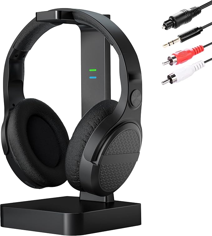 ANSTEN Wireless Headphones for TV Watching with Digital Optical RCA 2.4 GHz RF Transmitter Charging Dock, Over Ear Headset with 3 Audio Modes, 197 FT Wireless Range, 10 Hrs Audio Playtime