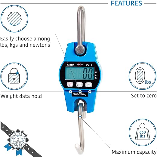 Digital Hanging Scale 660 LB 300 KG - Professional Heavy Duty Waterproof Fish Scale - Portable Durable Crane Scale for Luggage Weight Suitcase Hunting Farm Bike Bow Fish Weight Fishing Scale