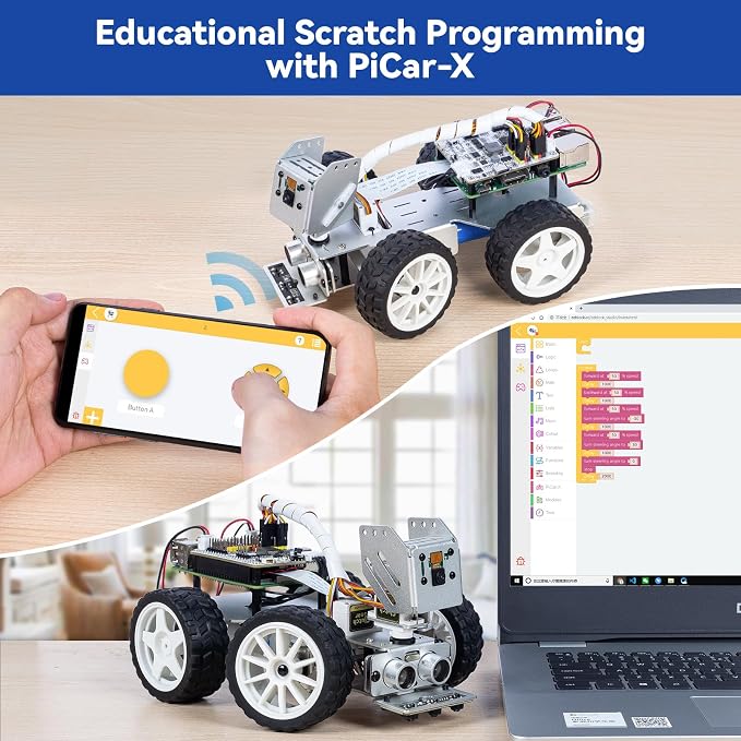 SunFounder Picar-X AI Robot Smart Car Kit for Raspberry Pi 5/4/3B+/Zero 2w, Openclaw LLMs ChatGPT/Gemini/Grok, Voice&Video Recognition, Python, Scratch, Camera (RPI NOT Included)