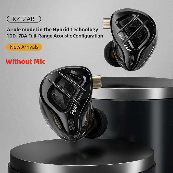 KZ ZAR in-Ear Monitor 7BA+1DD Hybrid Drivers Gaming Earbuds HiFi Bass Noise Isolation IEM, Clarity in All Frequency Stereo Comfort-fit in Ear Headphones for Audio Engineers, Musicians(No Mic)
