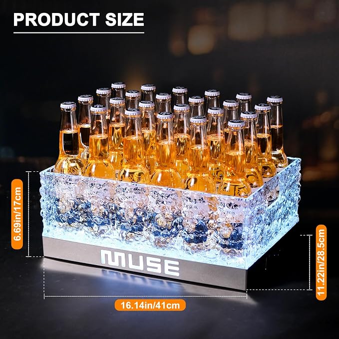 WILON LED Ice Bucket for Parties Large Capacity | Clear Plastic Drink Cooler with RGB Lights & Remote for Beer Wine Champagne Home Bar Essential Leakproof & Easy to Clean