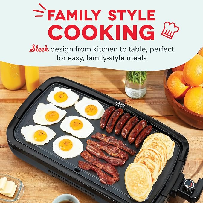 Dash Deluxe Everyday Griddle - Electric Griddle with Removable Plate - Nonstick, Easy-Clean Surface & Anti-Slip Base - Recipe Book Included - Gray