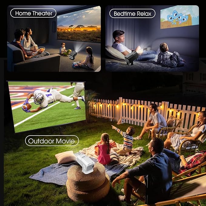 [Smart Projector & Built-in Apps] Mini Projector Support 4K 1080P FHD Portable Projector with WiFi and Bluetooth 180° Rotatable Auto Keystone, Compatibile with HDMI/TV Stick/Memory Stick/Laptop, White