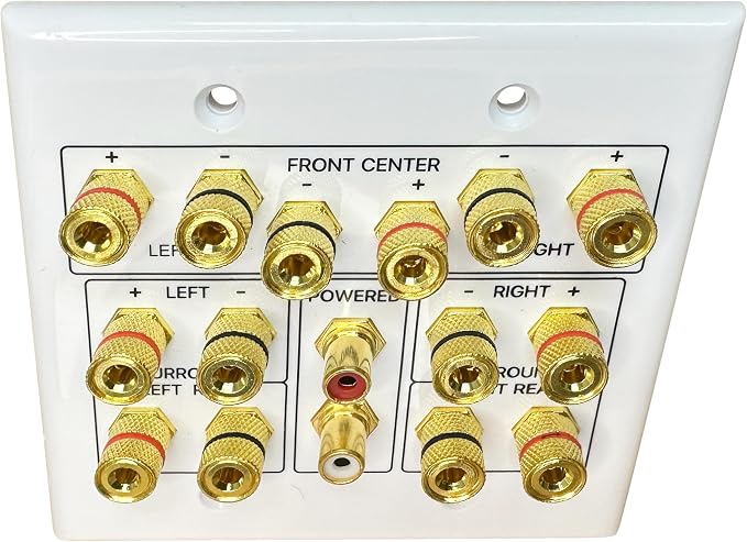 DIYTECH 7.2 Speaker Wall Plate, Home Theater Wall Plate, Gold Plated Binding Posts, for Home Theater Setup