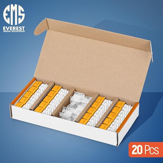 Everest 90° Angled RJ45 Cat6A Keystone Jacks 20-Pack in Yellow - Slim Profile Female RJ45 Connectors - Cat 6A Keystone Jack - Compatible with 90° Angled Speed Termination Tool - easyJACK (B094WB91H3)