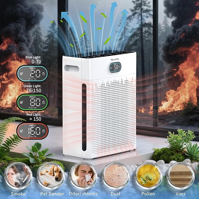 Air Purifiers for Home, PM 2.5 Air Quality Monitor Cover Up to 2200 Ft² with Pet mode, Timer, H13 HEPA Air Purifier with Washable Pre-filter, Fragrance Sponge for Smoke, Odor, Dander(Black)