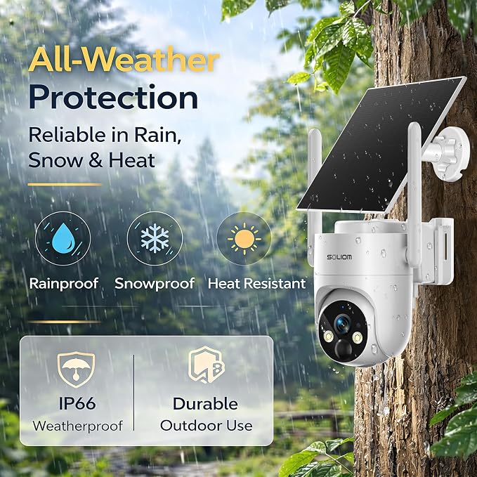 SOLIOM 4G LTE Cellular Security Camera, No WiFi Security Camera for Remote Areas, Solar Powered Wireless Outdoor Camera, 2K Color Night Vision, 360° Pan & Tilt, PIR Motion Detection, Off-Grid S90