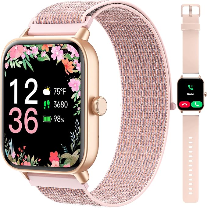Smart Watches for Women, 1.85" Alexa Fitness Trackers with Call & SMS, Heart Rate, SpO2, Stress & Sleep Monitor, IP68 Waterproof Smartwatch for Android iPhone Samsung etc., 100+ Sports Modes, 2 Bands