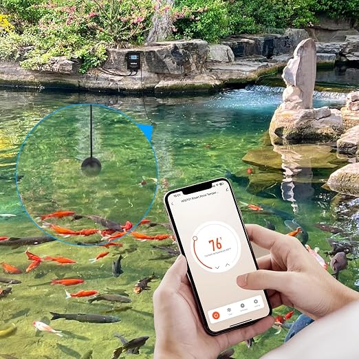Briidea WiFi Pond Thermometer, 120V 1500W Smart Water Temperature Controller with Timer, Remote Monitoring via Smart Life App, Works with Alexa & Google Assistant, Ideal for Koi Ponds & Fish Tanks