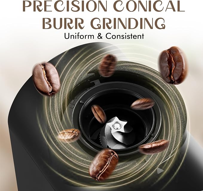 AYCHIRO Electric Conical Burr Coffee Grinder, Touchscreen Coffee Grinder for Home Use, Compact Burr Mill Grinder with 30 Grind Settings, Detachable Hopper & Coffee Container, Black