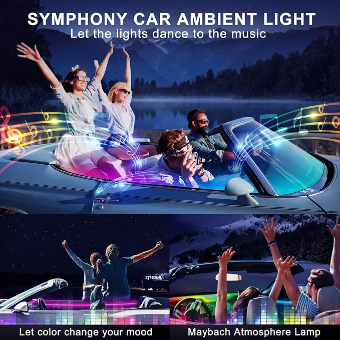 Dreamcolor Acrylic Interior Car LED Strip Light with Wireless APP, RGB 14 in 1 with 175 inches 593 Neon Car Ambient Lighting Kits, Dynamic Chasing Music Sync LEDs Fiber Optic Strip Lights for Car