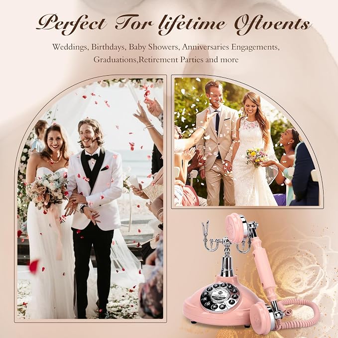 Wedding Phone Guest Book,Audio Guestbook,Vintage Wedding Guestbook Alternative,Polaroid Audio Phone Guest Book for Wedding Baby Shower Retirement Graduation Birthday Party & More! (Pink)