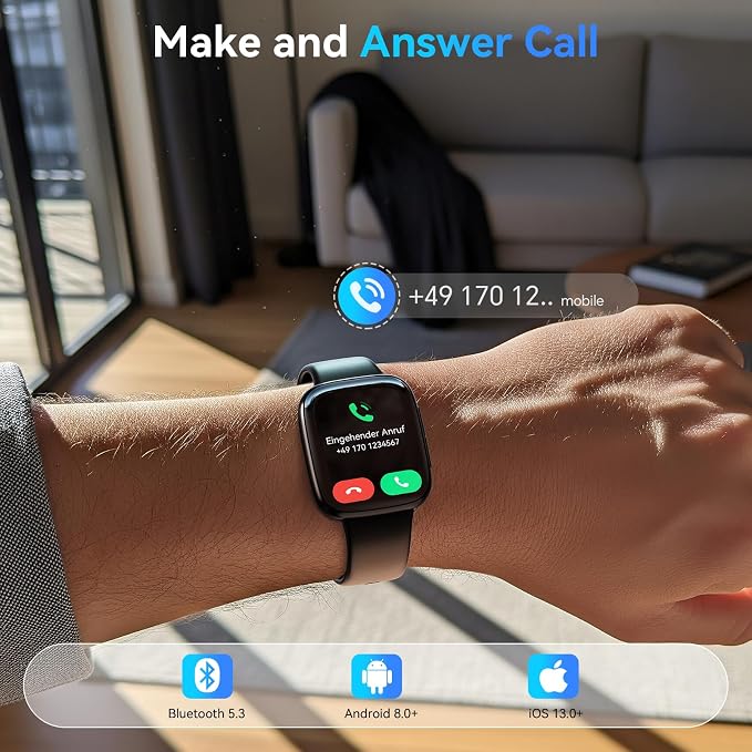 Smart Watch for Men/Women, Answer/Make Call, 1.85" AMOLED Always-On Display Screen Smartwatch for iPhone & Android, 3ATM Waterproof Fitness Tracker with Heart Rate/Sleep/SpO2 Monitor, 120+ Sport Modes