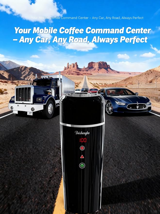 Car Electric Kettle | LED Car Coffee Maker | 12V/24V Car Kettle | 14.2 oz Auto Stir | | IPX7, BPA-Free, Keep-warm 104-194°F, 20-min Boil | Fahrenheit (°F) Display