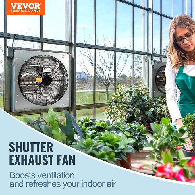 VEVOR 24'' Exhaust Fan, Wall Mounted Attic Fan with Variable Speed, 3320 CFM, Automatic Shutter, Ventilation and Cooling, Silver, Fan Only