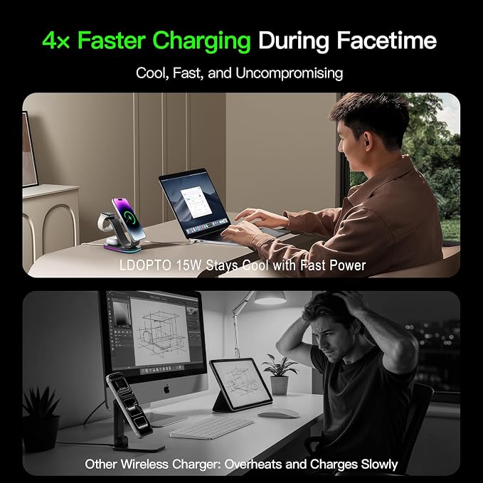 Wireless Charging Station, 2026 Upgraded Fast 15W 4-in-1 Charger Station for iPhone 17/16/15/14/13/12 Series, Watch Airpods 1-8/Ultra, iPad, AirPods, 35W Charger Included White