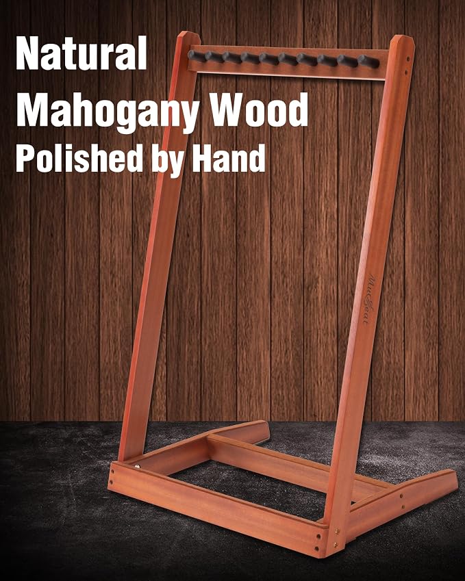Multiple Guitar Stand, Mahogany Wood Multi Guitar Stand for 3 Acoustic, 5 Electric or 5 Bass, Hardwood Instrument Rack for Men, Wooden Floor Instrument Racks for Home Decor, Studio Display