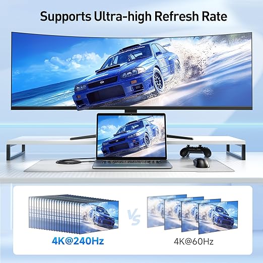 Cable Matters 48Gbps 8K Unidirectional USB C to HDMI 2.1 Cable for macOS, Windows - 6ft, Supports 4K@240Hz / 8K@60Hz with HDR, Thunderbolt 4 to HDMI 2.1 Cable, No Firmware Update Needed