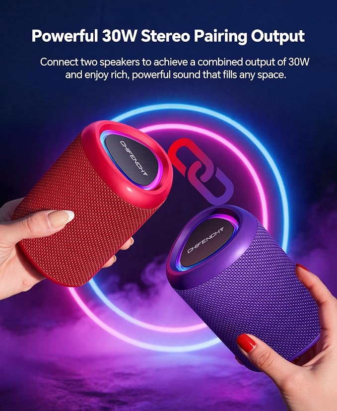 Portable Bluetooth Speaker Beach Essentials: Powerful Crystal Clear Sound/Dynamic Light/IPX5 Waterproof/All Day Playtime/Wireless BT 5.3/TWS Paring, Dad Gifts, Outdoor|Travel|Camping|Pool Accessories