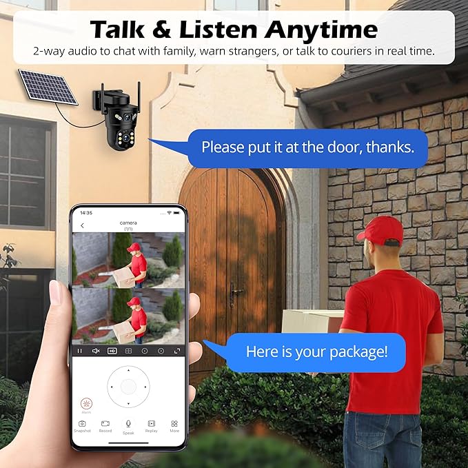 3K Solar Security Camera Wireless,270°Pan 90°Tilt Auto Tracking,WiFi Cam,PIR&AI Human Detection,Color Night Vision,10XZoom,2-Way Audio,128GB SD/Cloud Storage,Waterproof IP66,5.5W Solar Panel