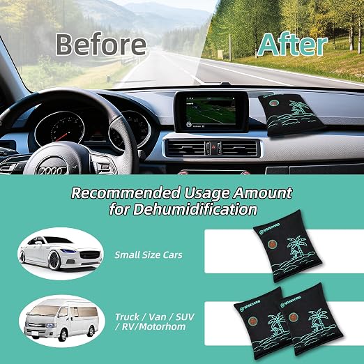 Wisesorb 500g x 2pcs Rechargeable Desiccant Packs, Reusable Car Dehumidifier, Microwave Reactivated Silica Gel Packets Moisture Absorber with Color Indicating for Safe Closet Basement Garage