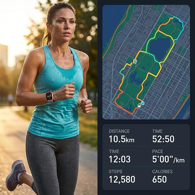 2026 Distance & Pace GPS Running Watch for Runners - Call & Text, AMOLED Large Screen, 50m Waterproof Swimming, Calorie & Step Counter, 2 Bands, Long Battery, for Seniors Men Women(Gold)