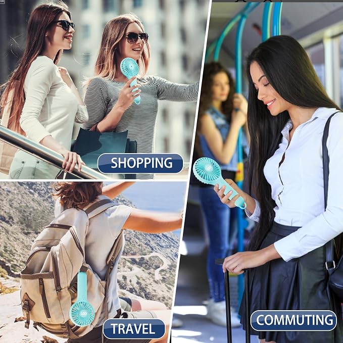 QQT Mini Handheld Fan, Small Personal Cooler with 3 Speeds, Portable Battery Operated, USB Rechargeable Makeup Eyelash Dryer, Strong Airflow for Travel, Office, Outdoor, Women, Men, and Kids(Blue)