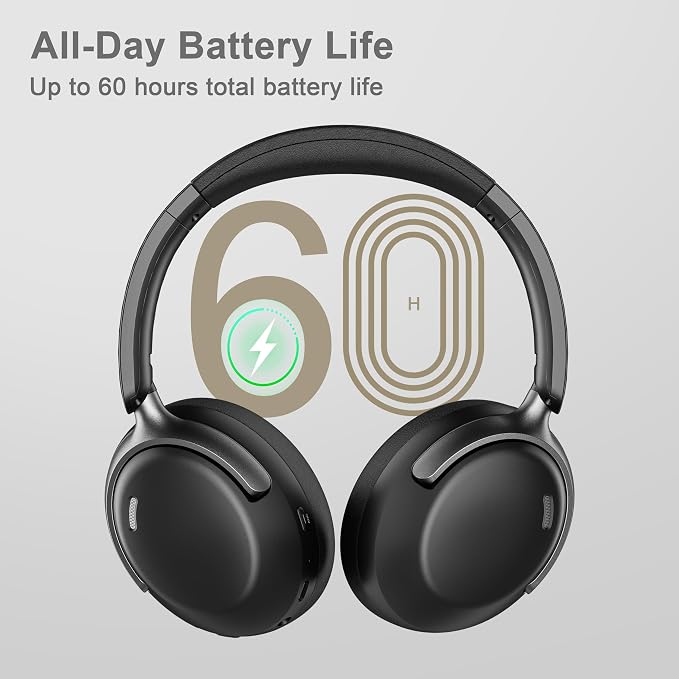 LORELEI QC30 Hybrid Active Noise Cancelling Headphones, 60H Playtime, Built-in Mic, Wireless Over Ear Headsets with Case,Bluetooth 5.4,Deep Bass Comfort Fit Soft-Earpads Fast Charging -Space Black