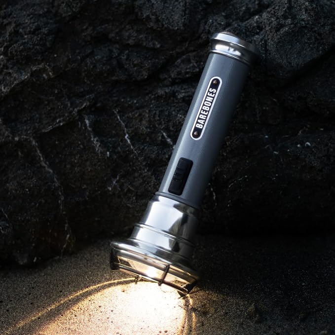 Barebones Vintage Flashlight - Slate Gray, USB Rechargeable LED Flashlight, 15-Hour Run Time, 170 Lumens, Compact and Durable, Water-Resistant Camping Gear and Hiking Accessory