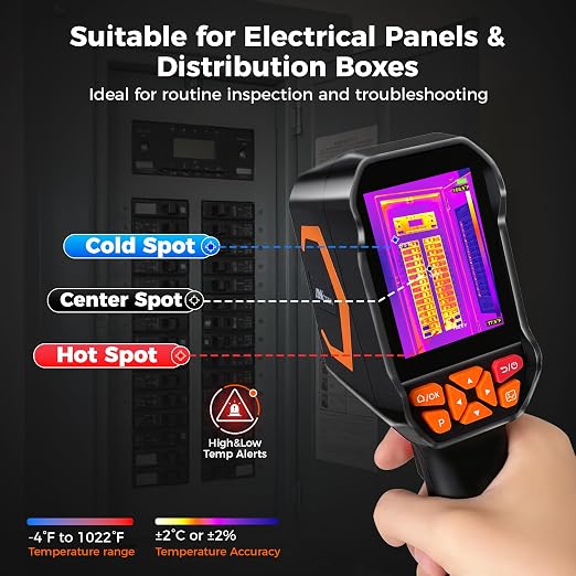 Handheld Dual Lens Thermal Imaging Camera with 2MP Visual Camera, 512×384 Super Resolution, -4°F~1022°F, PC 2D/3D Image Analysis for Hidden Water Leak Detection & Moisture Inspection