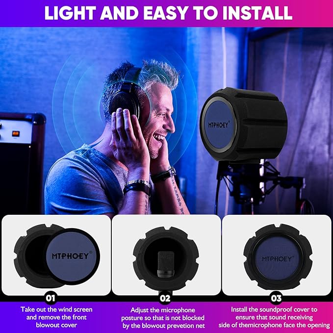 Microphone Windscreen Pop Filter with Gift Mic Stand&Phone Holder,Recording Shield，Mic Isolation Ball Sound-Absorbing Foam Windscreen for Large Mic, Studio Equipment Indoor & Outdoor Recording