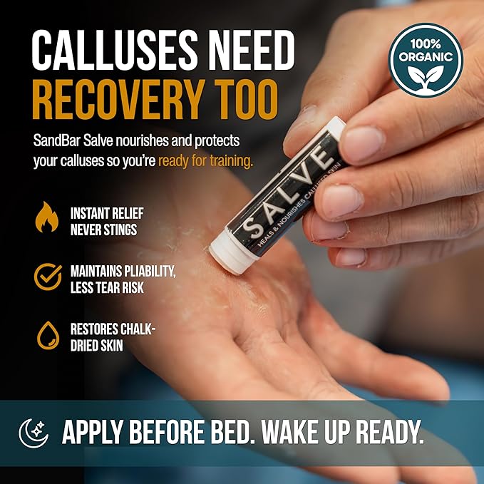 SandBar Callus Remover Tool, File for Hands, Durable Aluminum Tool Callus Shaver, Palm and Heel Dead Skin Removal, Includes Nourishing Salve, Ideal for Athletes, Climbers, and Gym Enthusiasts - Gold