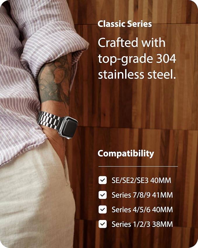 Fullmosa Metal Band Compatible with Apple Watch Bands 41mm 40mm 38mm, iWatch Band with Case for Apple Watch Series 9 8 7 6 5 4 3 2 1 SE3/2/1, Silver