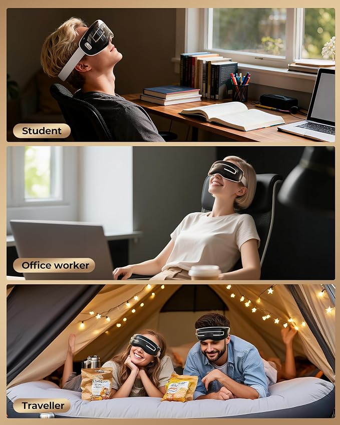 Eye Massager with Heat and Cooling, Integrated Smart Sleep Mask with Nose Rest and Soft Silicone Massage Head, 4 Massage Modes for Migraines, Dry Eye, Dark Circles,Bluetooth Music, Gift for Mother