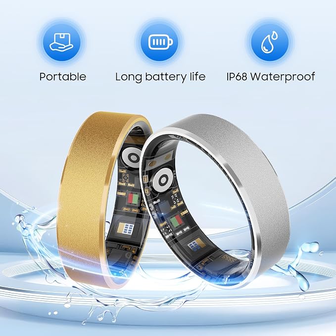 Smart Health Ring Fitness Tracker with Stress & Sleep Monitoring, Waterproof Activity Tracker, Compatible with iOS & Android, No Subscription Fee, Lightweight Wearable for Women & Men (Silver, 7)