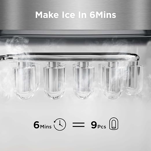 Silonn Countertop Ice Maker Machine, 9 Ice Cubes Ready in 6 Mins, 26 lbs/24 Hrs, Self-Cleaning Portable Ice Maker with Scoop & Basket, 2 Bullet Ice Sizes for Home, Kitchen, Office, Bar, Party