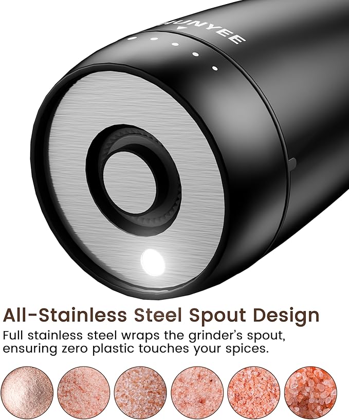 Electric Salt and Pepper Grinder Set - Automatic Stainless Steel Rechargeable Salt and Pepper Grinder Set with Storage Base, Large Capacity, LED Light & Adjustable Coarseness, Ideal Kitchen Gadget
