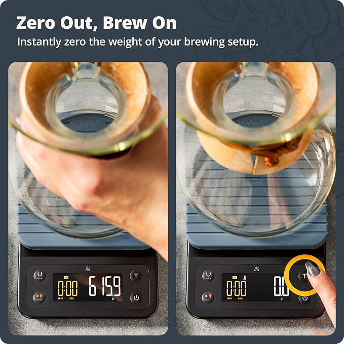 Greater Goods Coffee Scale with Timer, 0.1g Precision Digital Espresso & Pour Over Scale for Chemex, V60, Drip & Matcha Weighing, Waterproof Silicone Cover, 6.6lb Barista Brew Capacity (Stone Blue)