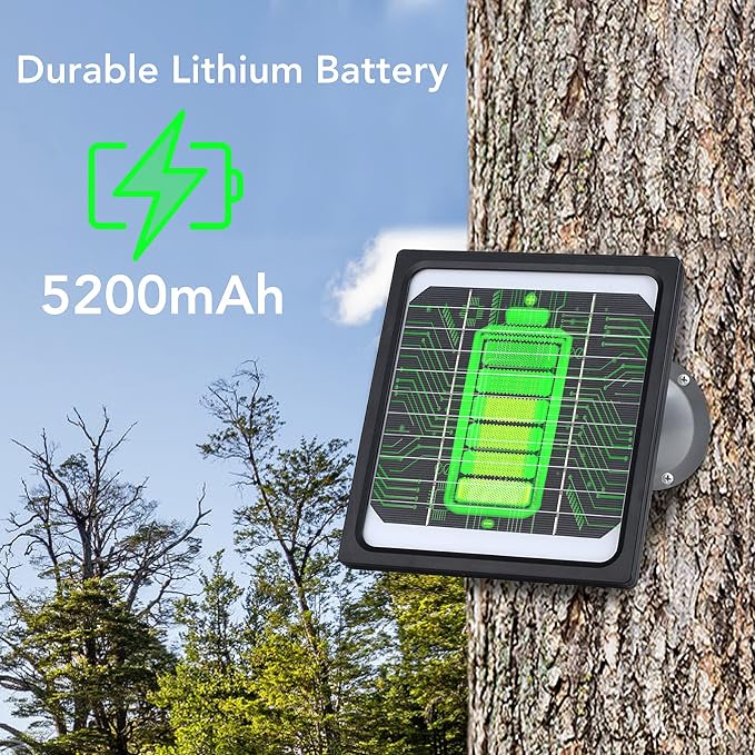 5W 12V Solar Panel for Trail Camera - Waterproof Solar Charger Kit with 5200mAh Battery, Compatible with Game Camera, Hunting & Wildlife Monitoring (2 Pack)