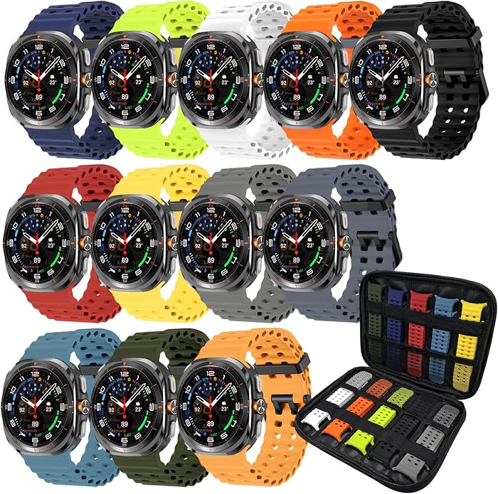 Sport Bands with Storage Case Compatible for Samsung Galaxy Watch Ultra 47mm,No Gap Breathable Wristband Waterproof Replacement Soft Silicone Strap for Men Women